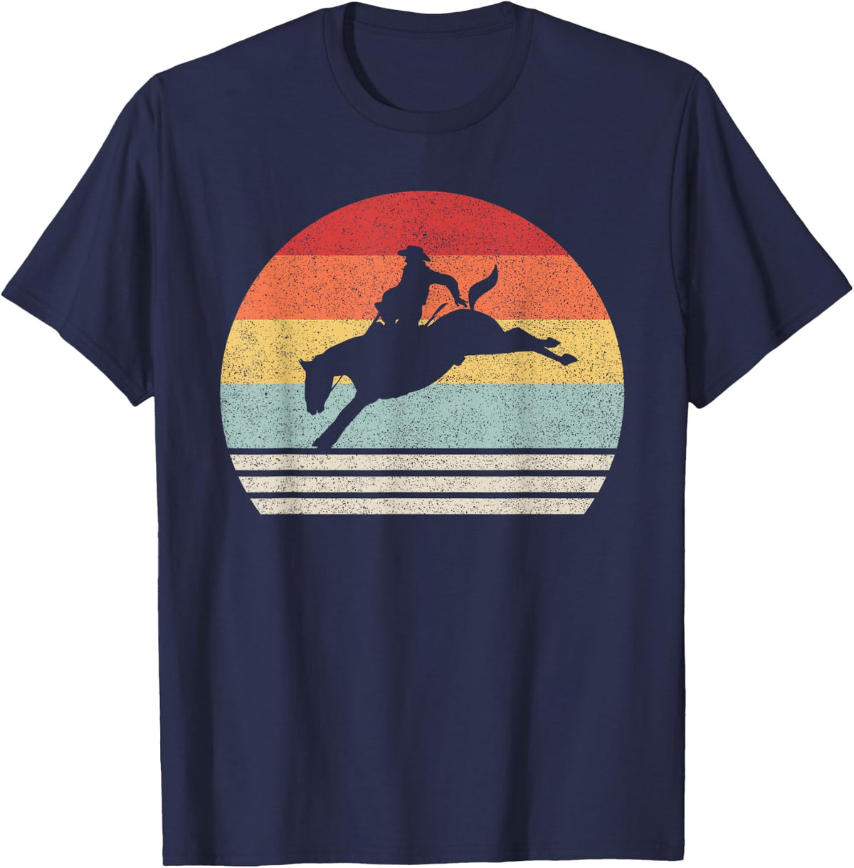Retro Rodeo Bucking Bronc Riding Bronco Horse T-Shirt - Navy Blue