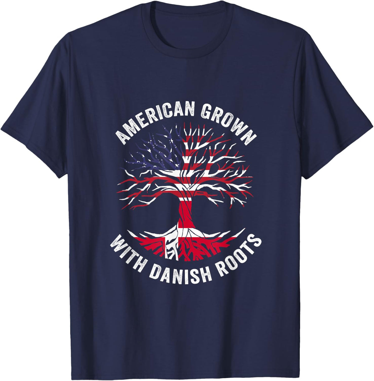 USA American Grown With Danish Roots Denmark T-Shirt - Navy Blue