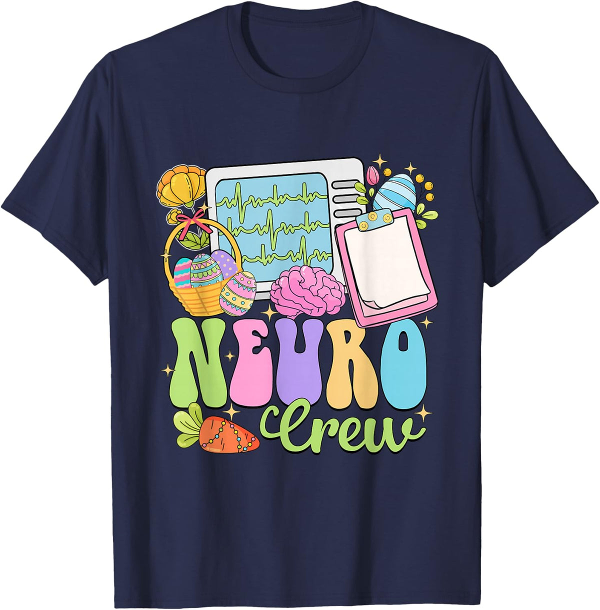 Neuro Crew Happy Easter Day Hoppy Neurology Nurse T-Shirt - Navy Blue