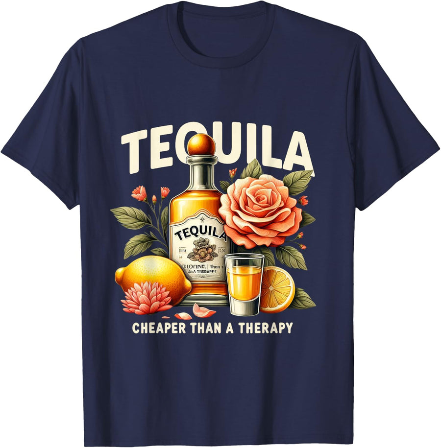 Tequila Cheaper Than A Therapy Mexican Cinco De Mayo T-Shirt - Navy Blue