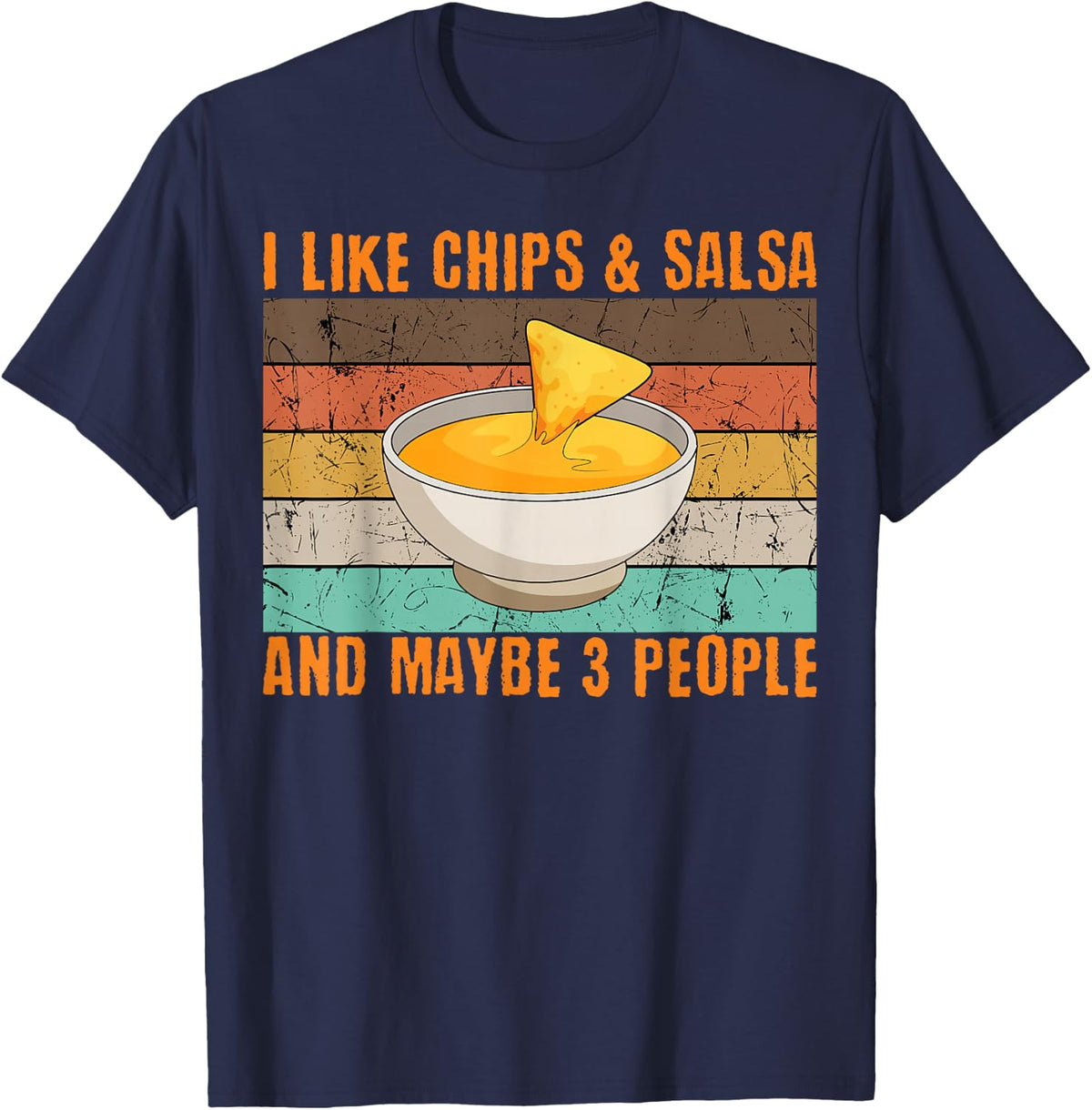 Salsa And Chips Intovert Retro Vintage Mexican Cinco De Mayo T-Shirt - Navy Blue
