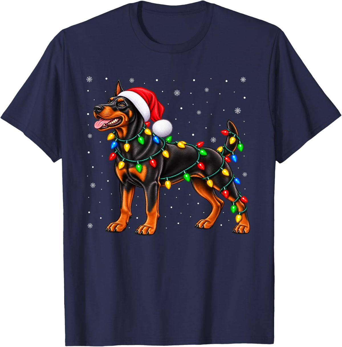 Doberman Pinscher Christmas Santa Hat Xmas Pet Dog Lover T-Shirt - Navy Blue