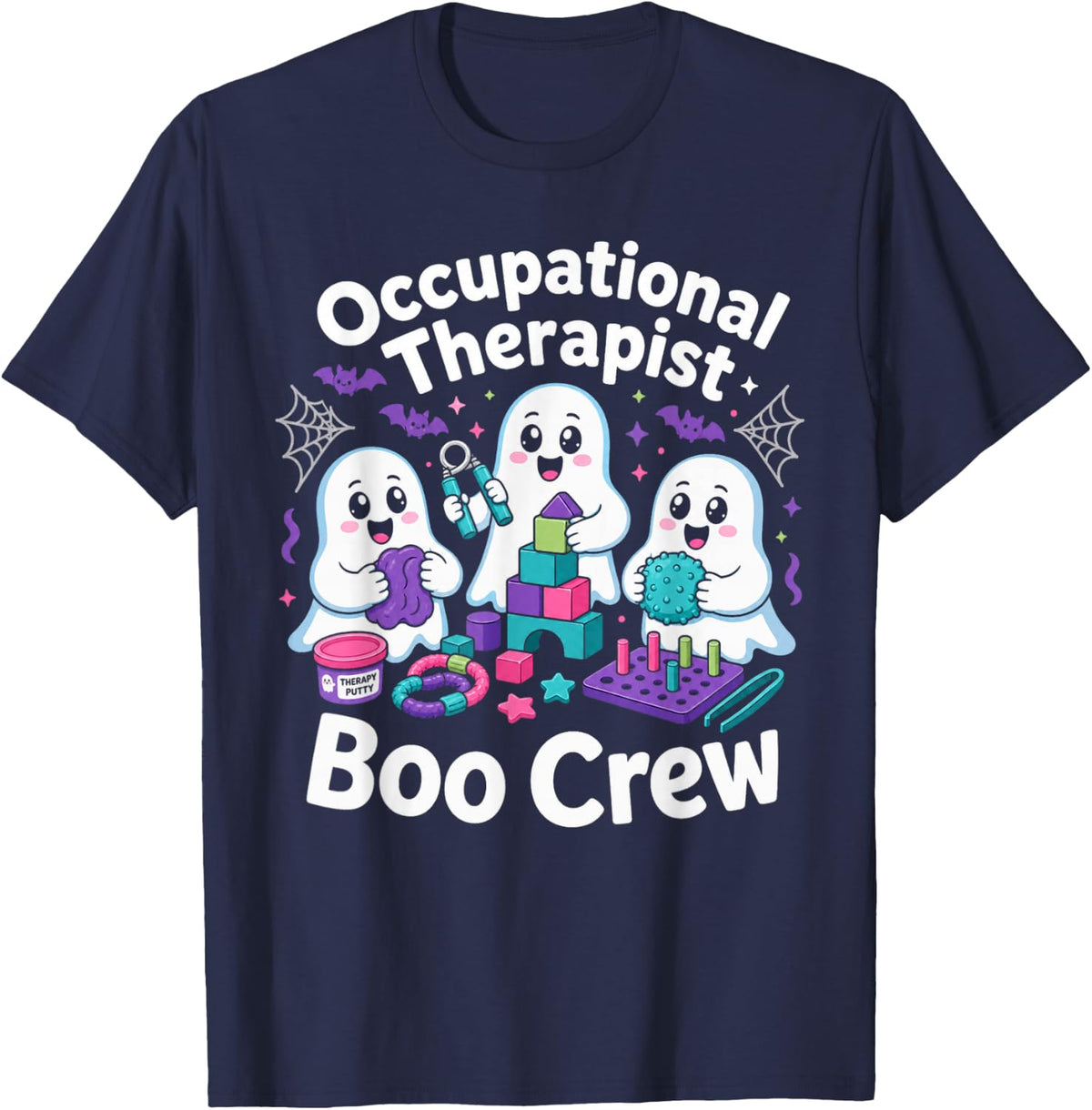 Occupational Therapist Boo Crew Ghost Design T-Shirt - Navy Blue