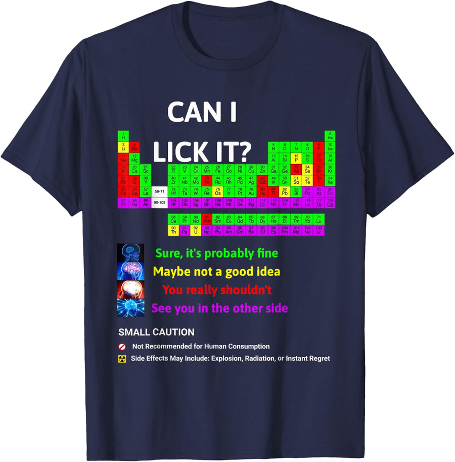 Can I Lick It Funny meme Periodic Table Of Elements T-Shirt - Navy Blue