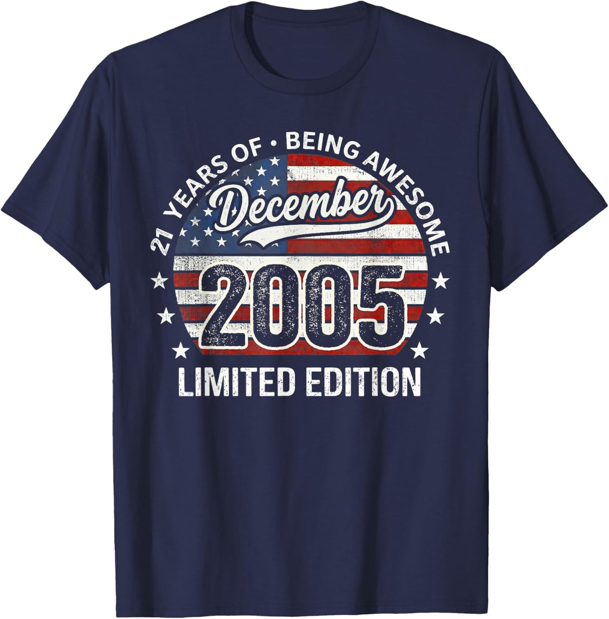 December 21st Birthday Men Women 2005 Awesome USA Flag T-Shirt - Navy Blue