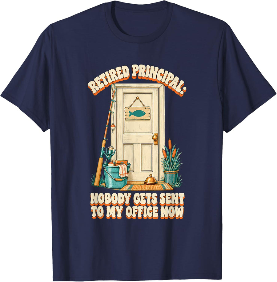 Retired School Principal Office Closed Funny Farewell T-Shirt - Navy Blue
