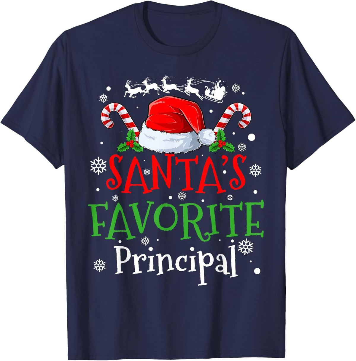 Santa's Favorite Principal Christmas Party T-Shirt - Navy Blue