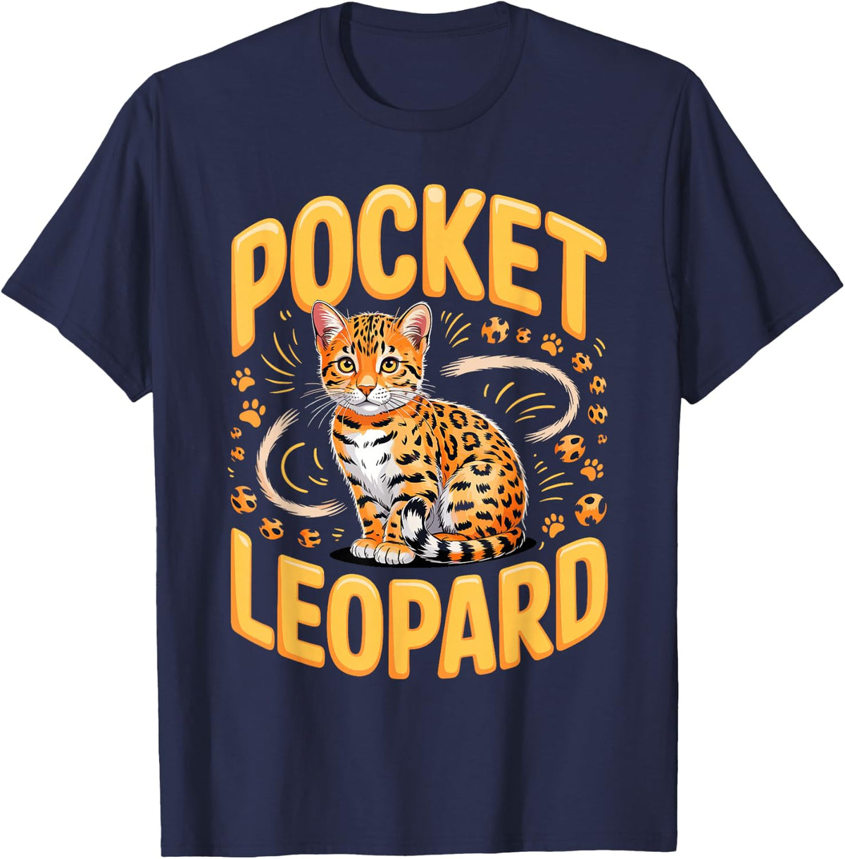 Pocket Leopard Bengal Cat T-Shirt - Navy Blue