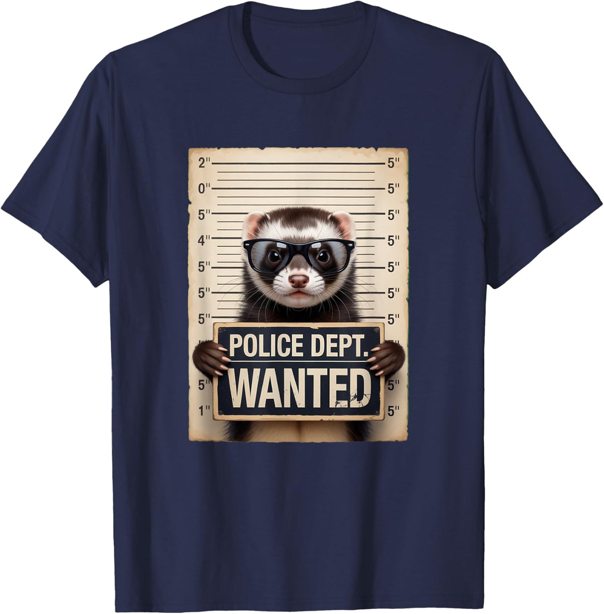 Mugshot Style Art Ferret Sunglasses Ferrets T-Shirt - Navy Blue