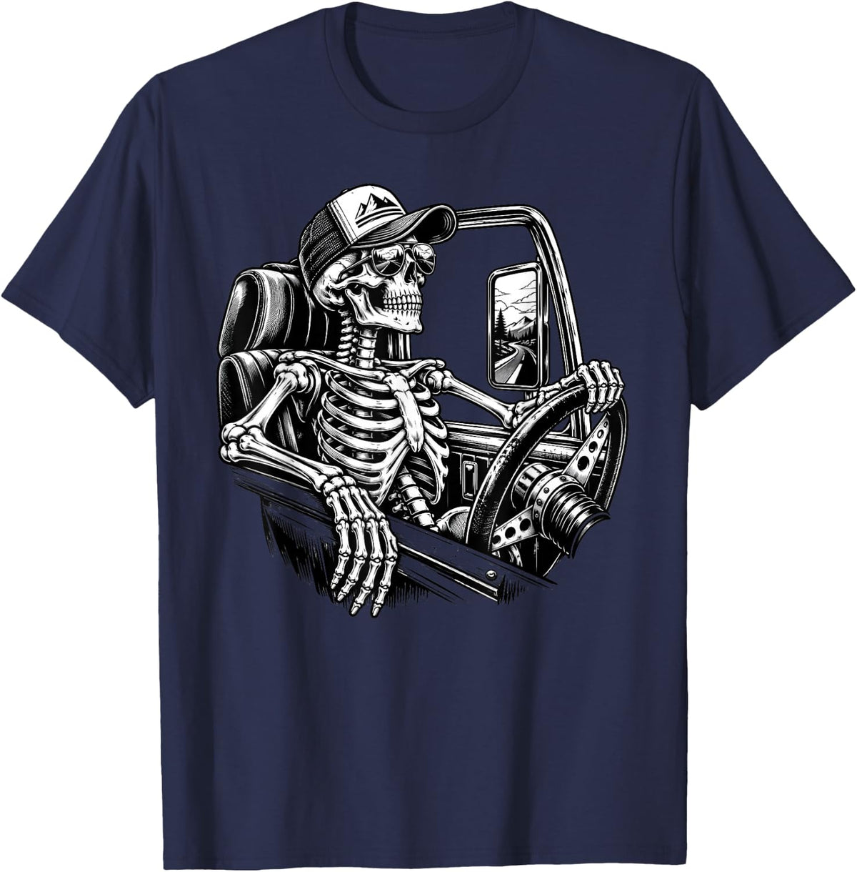Skeleton Truck Driver Funny Big Trucking Truck Enthusiasts T-Shirt - Navy Blue