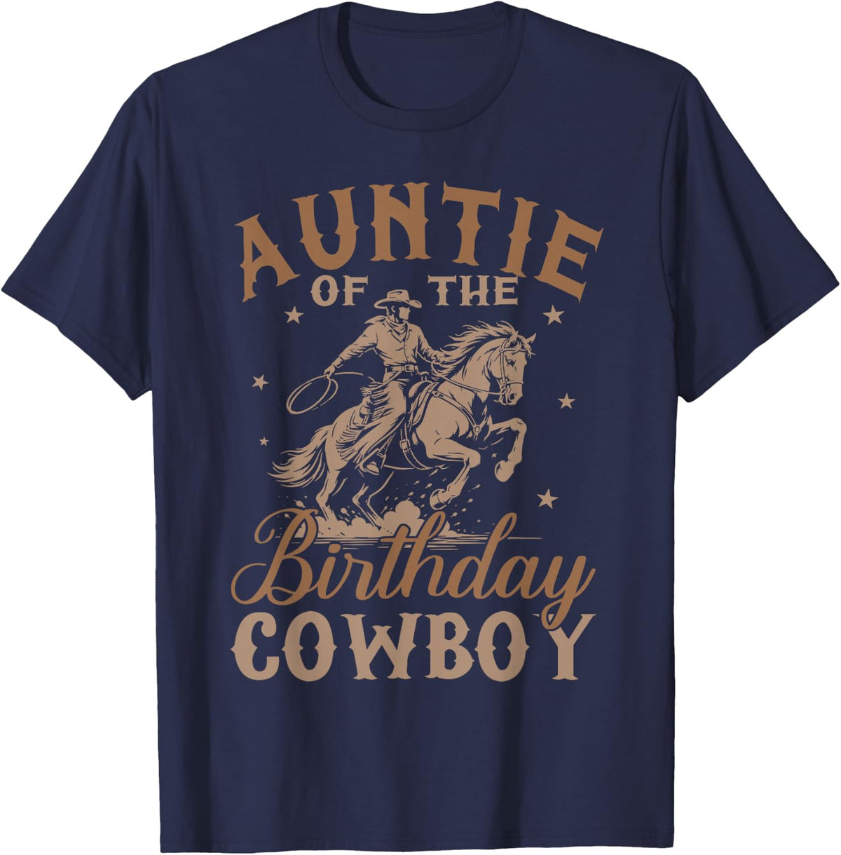 Auntie of The Birthday Boy Western Rodeo Cowboy Matching T-Shirt - Navy Blue