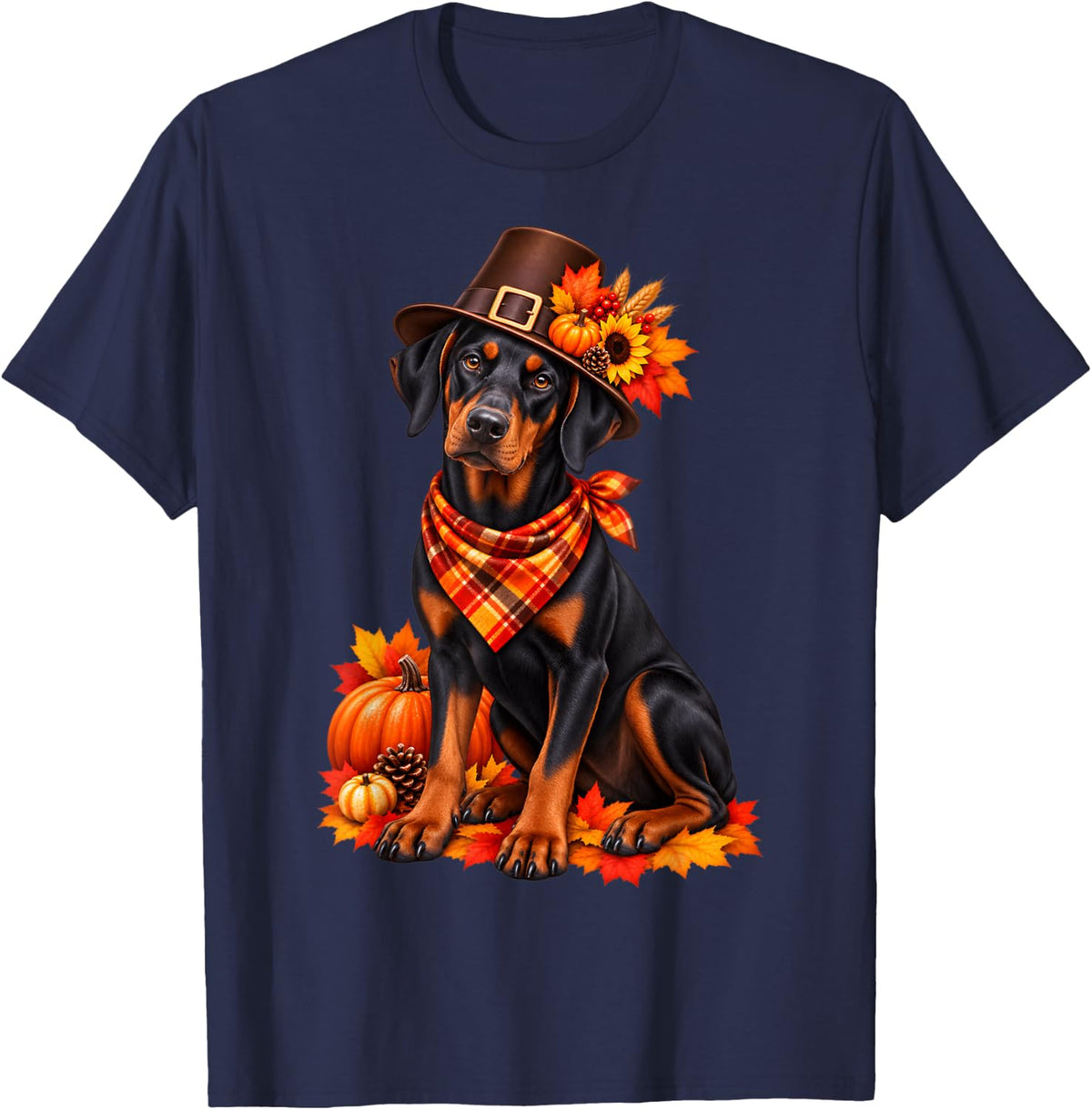 Thanksgiving Doberman Pinscher Fall Dog T-Shirt - Navy Blue
