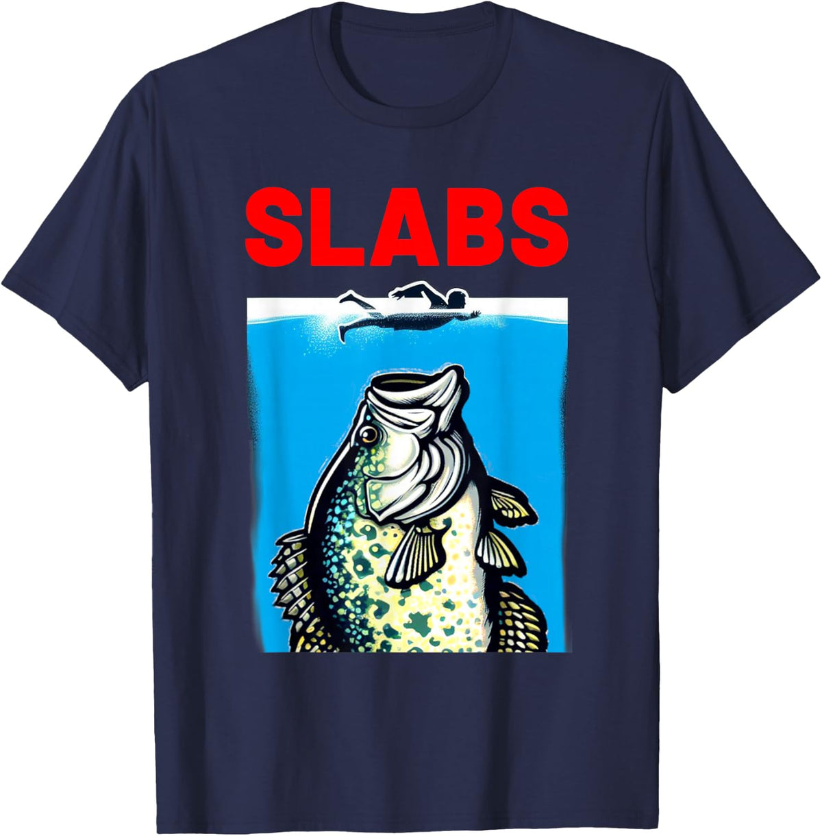 Funny Slab Famous Shark Movie Parody Slabs Crappie Fishing T-Shirt - Navy Blue