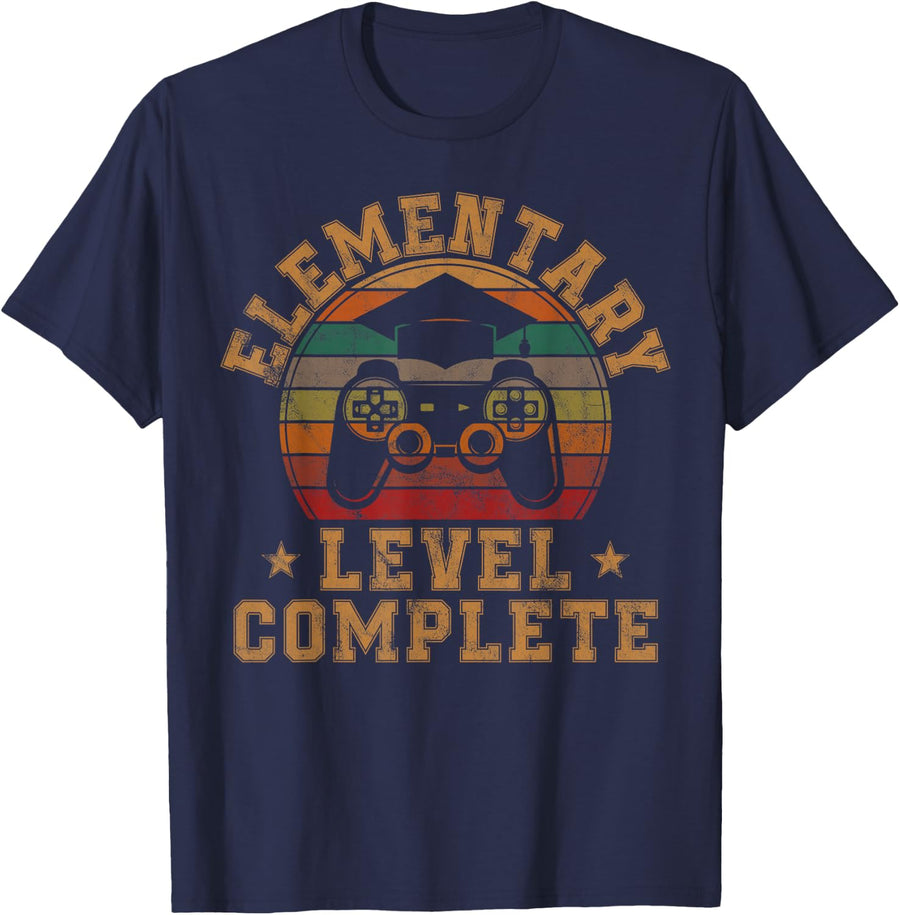 Elementary School Level Complete Graduation Video Gamer T-Shirt - Navy Blue
