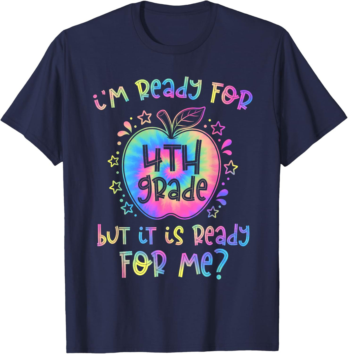 Back to School Ready for 4th Grade Tie Dye Boys Girls Kids T-Shirt - Navy Blue