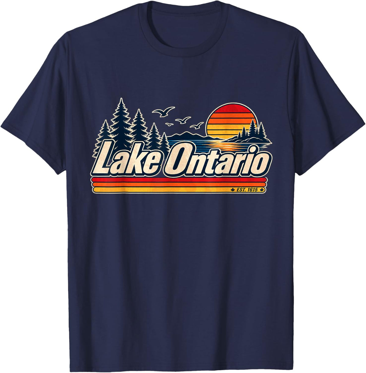 Retro Sunset Great Lakes Lake Ontario T-Shirt - Navy Blue