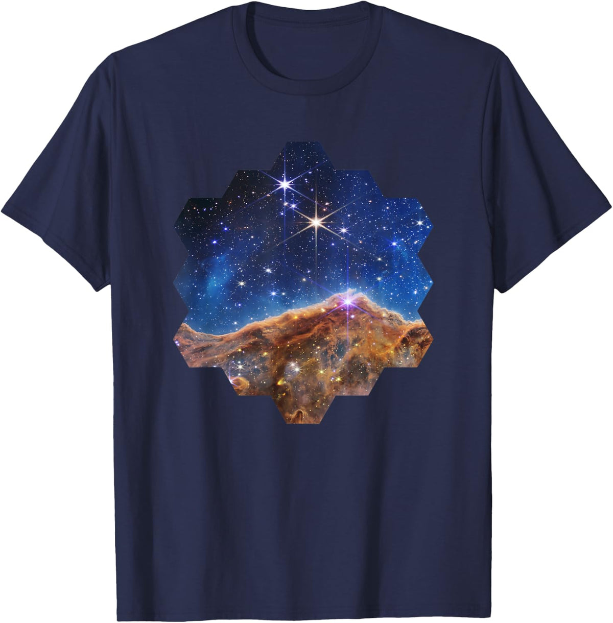 JWST Carina Nebula hexagonal shape of James Webb mirror T-Shirt - Navy Blue