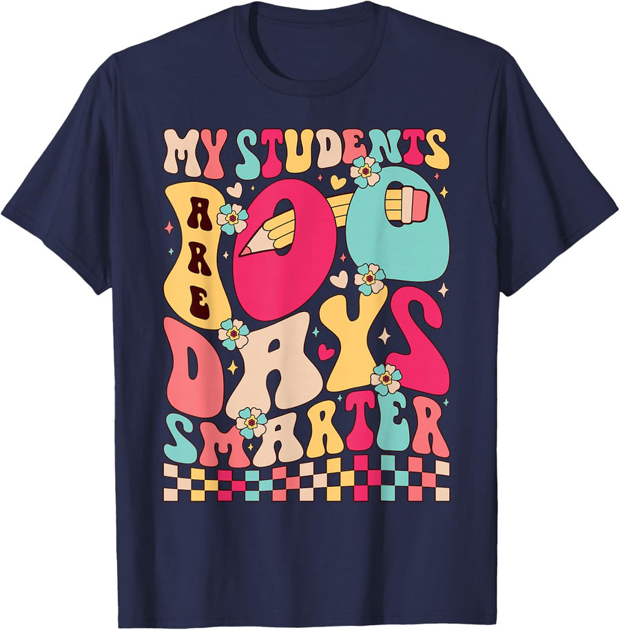 My Students are 100 Days Smarter 100th Day of School Teacher T-Shirt - Navy Blue