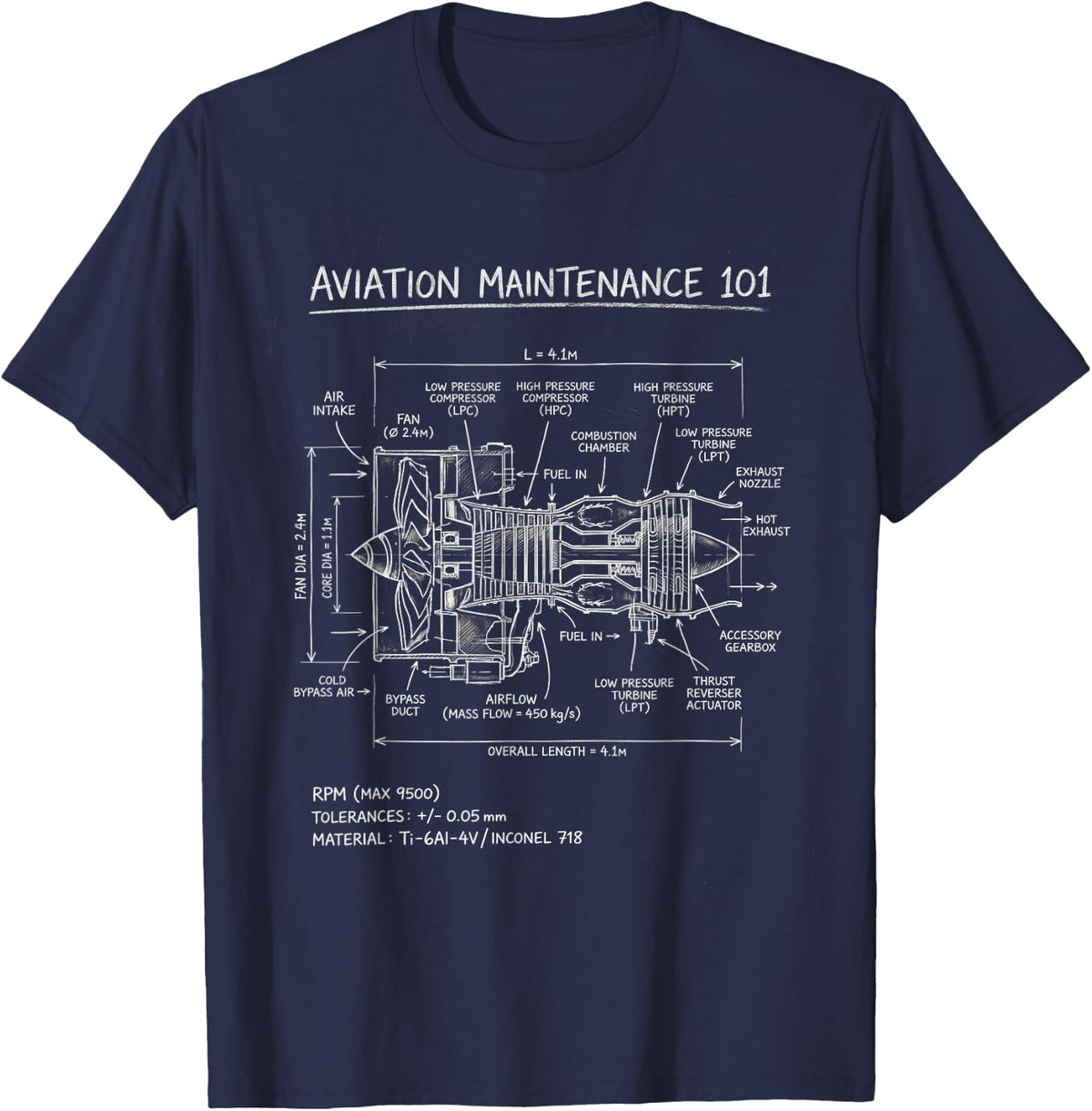 Aircraft Mechanic Chalk Aviation Maintenance T-Shirt - Navy Blue