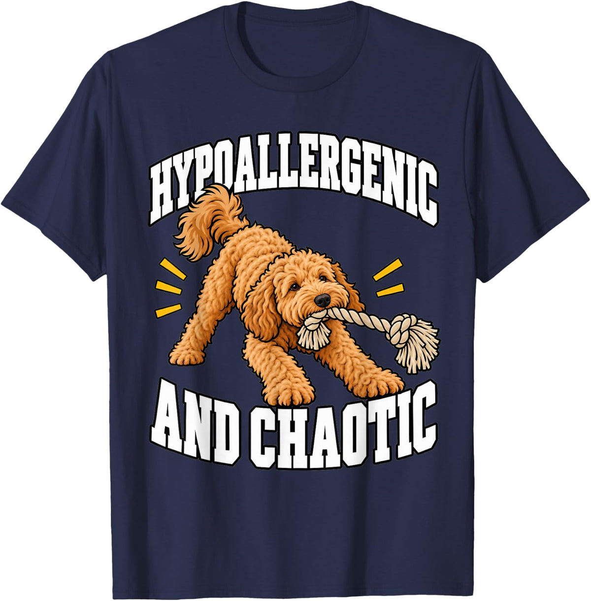 Goldendoodle Hypoallergenic and Chaotic Doodle Dad Funny T-Shirt - Navy Blue