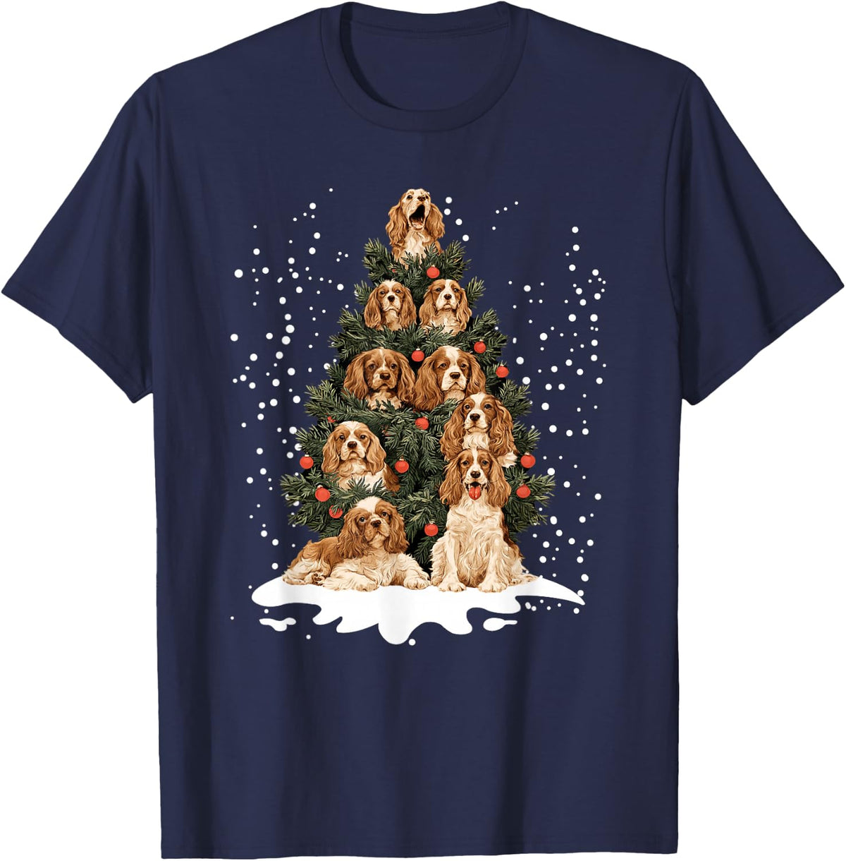 Funny Cocker Spaniel Christmas Tree Dog Puppy Lover T-Shirt - Navy Blue