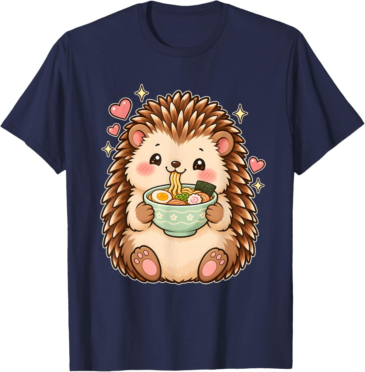 Cute Hedgehog Ramen Noodle Lover Kawaii Animal T-Shirt - Navy Blue
