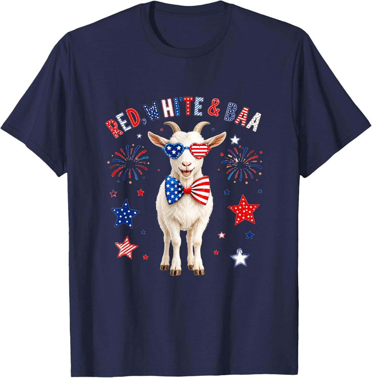 Red White and Goat Sound 4th of July US Flag Funny Farmer T-Shirt - Navy Blue