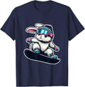 Cute Bunny Performing Snowboarding Trick Kids Easter T-Shirt - Navy Blue