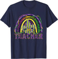 Mardi Gras Teacher Rainbow Funny Mardi Gras Teachers T-Shirt for Men Women Kids - Navy Blue