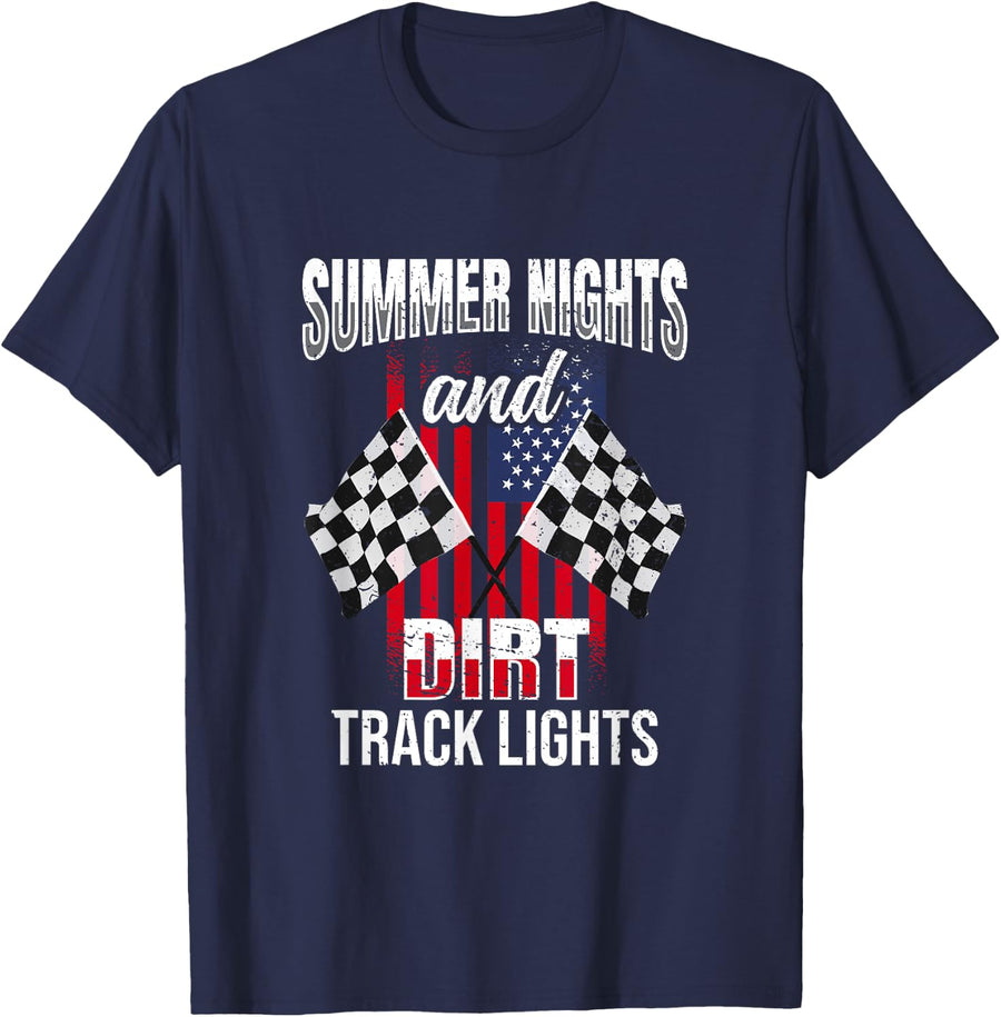Summer Nights Dirt Track Lights - Dirt Track Racing Men Women Kids T-Shirt - Navy Blue