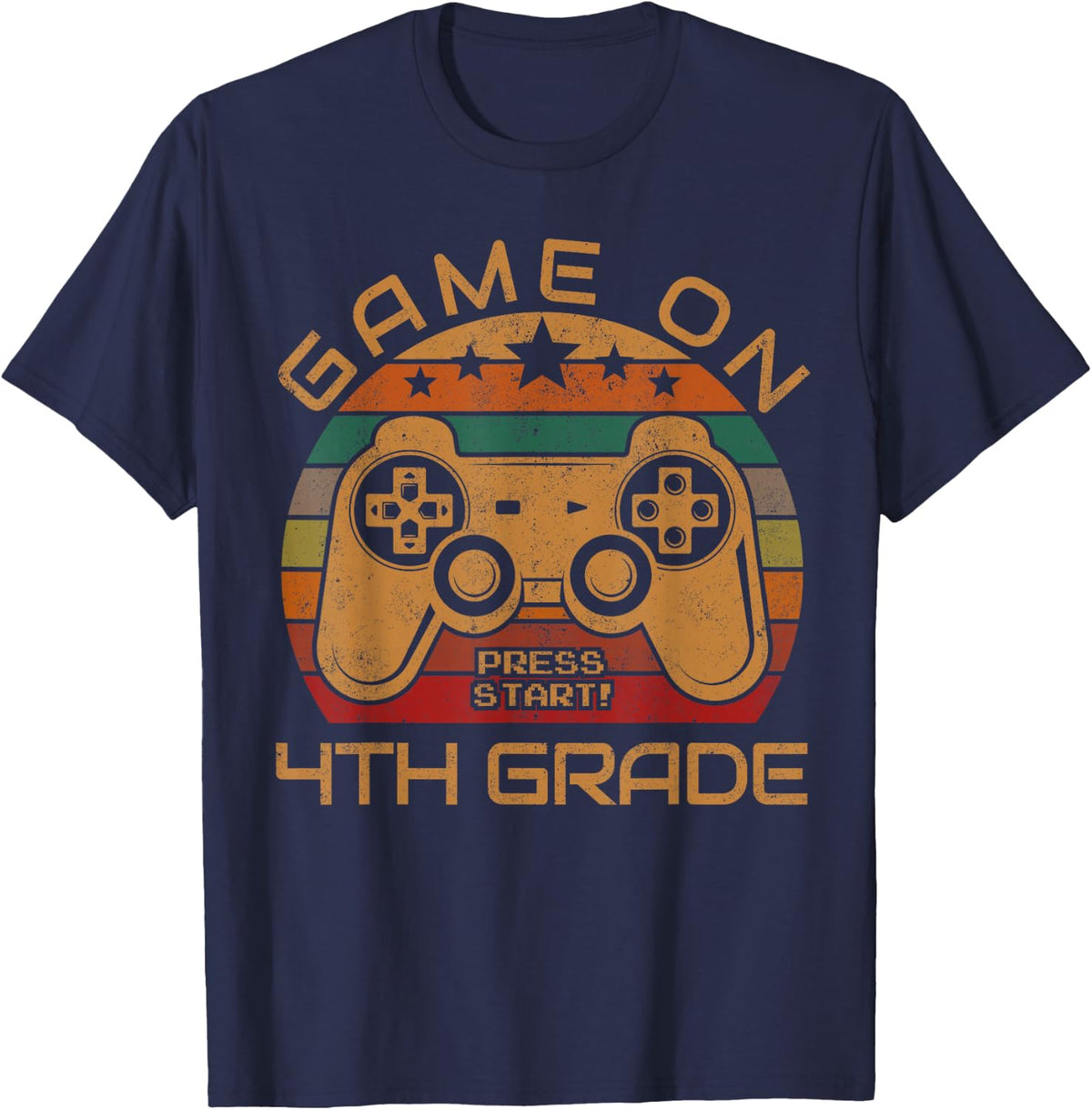 Game On 4th Grade First Day Gamer Gift Back to School T-Shirt - Navy Blue