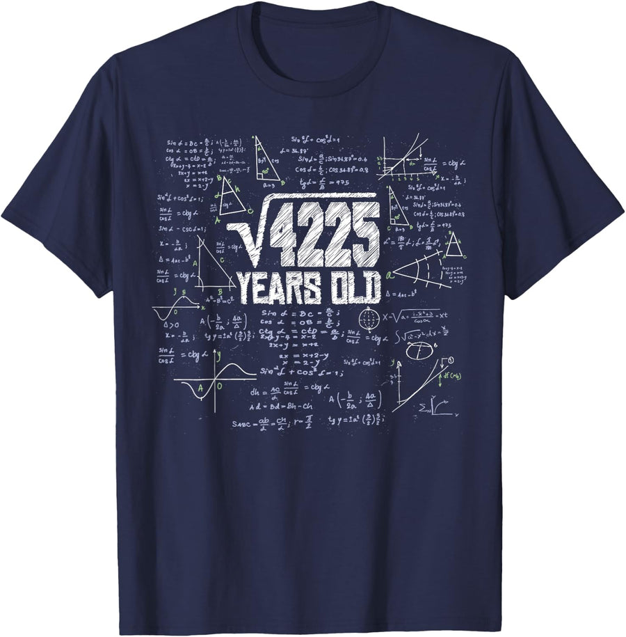 4225 Square Root for Maths Geek 65th Birthday T-Shirt - Navy Blue
