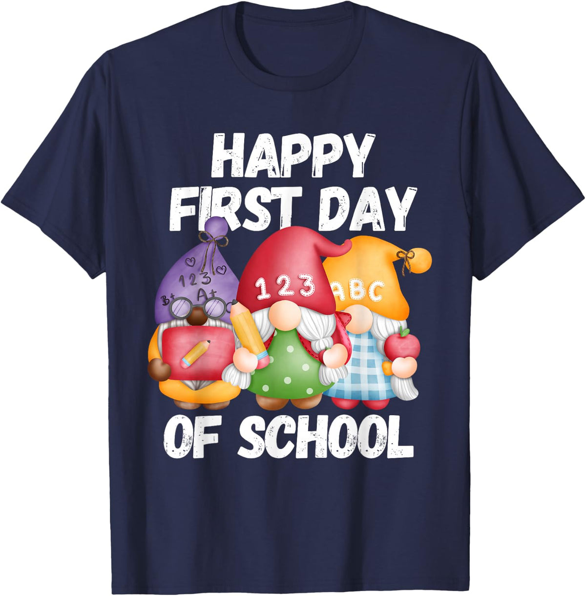 Gnome Happy First Day Of School Cute Back To School Teacher T-Shirt - Navy Blue