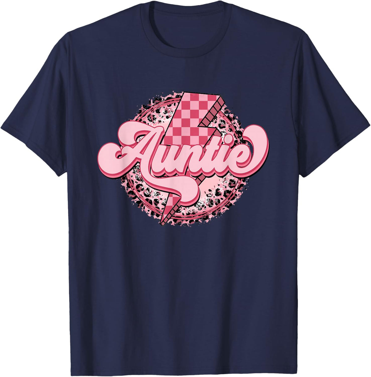 Retro Groovy Auntie Leopard Aunt Mother's Day Women T-Shirt - Navy Blue