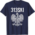 313SKI Detroit Michigan Area Code 313 Polish Pride T-Shirt - Navy Blue