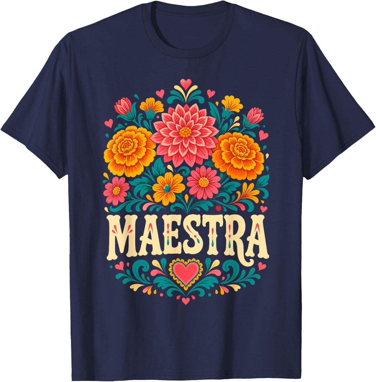 Maestra Spanish Teacher Bilingual Latina Floral Bloom T-Shirt - Navy Blue
