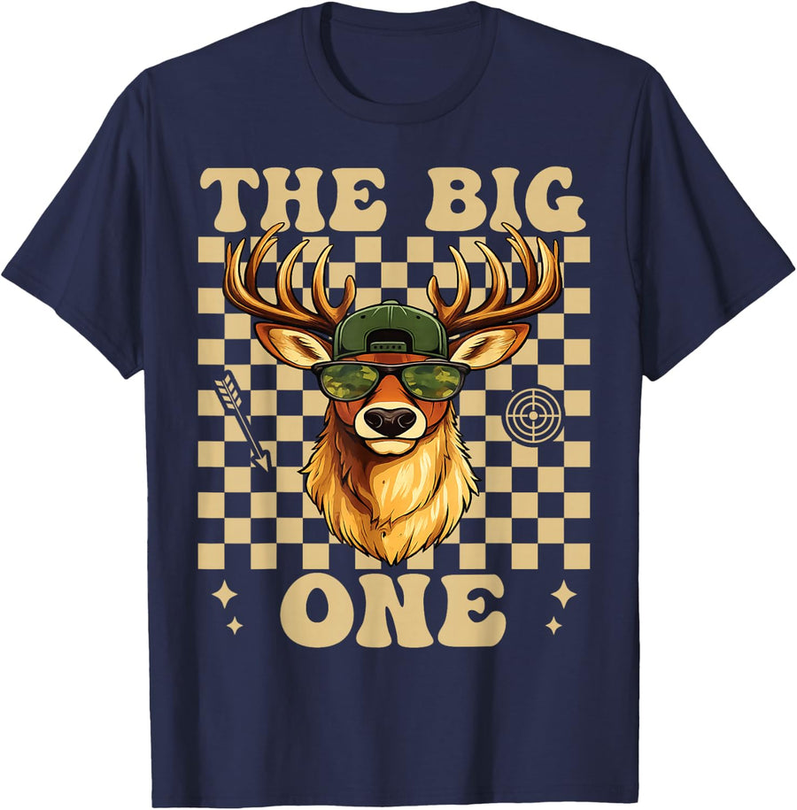 The Big One Birthday Boys Deer Hunter Camo 1st Birthday T-Shirt - Navy Blue