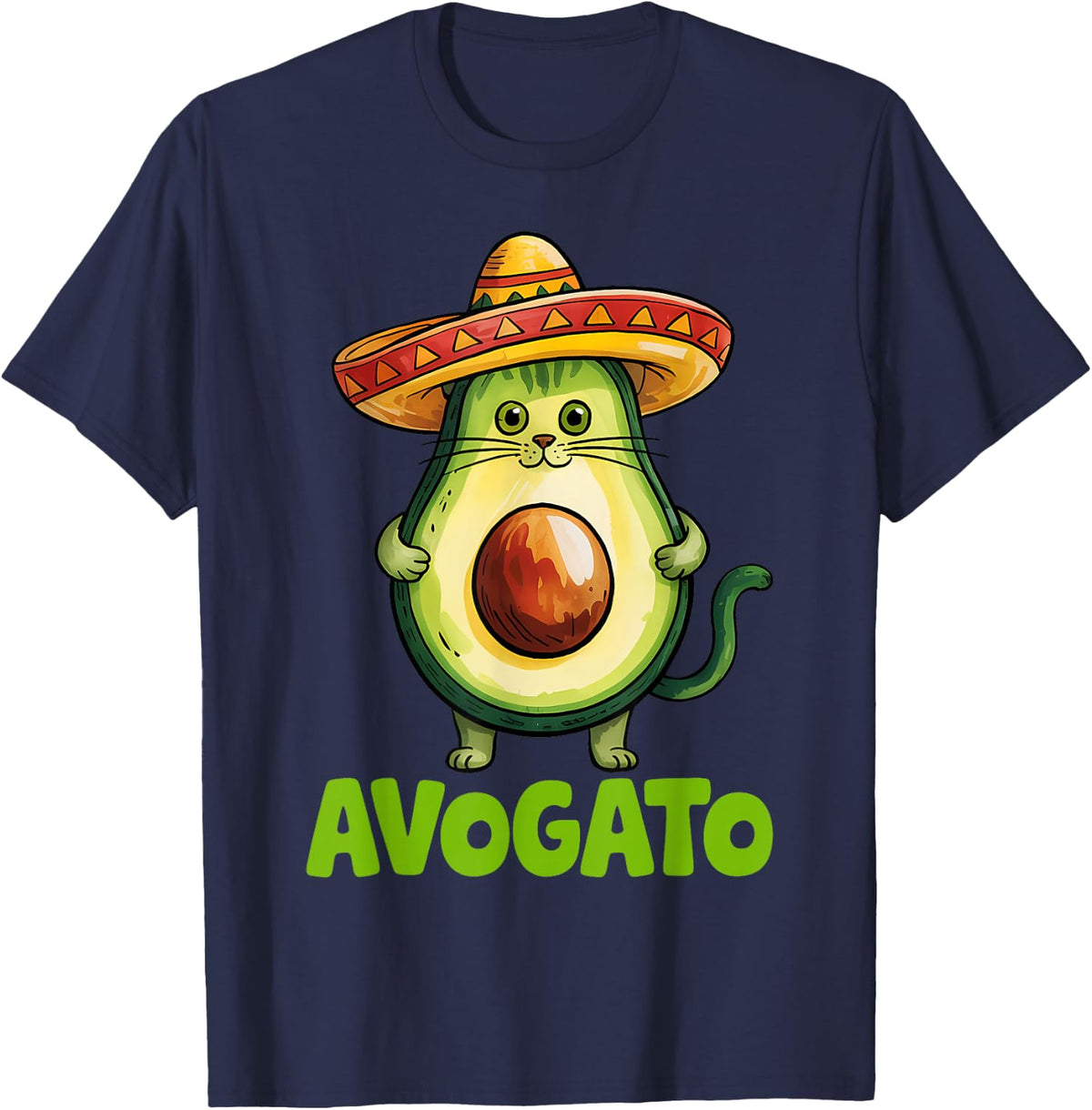Cute Avogato Sombrero Cat Funny Cinco de Mayo Women Men Kids T-Shirt - Navy Blue