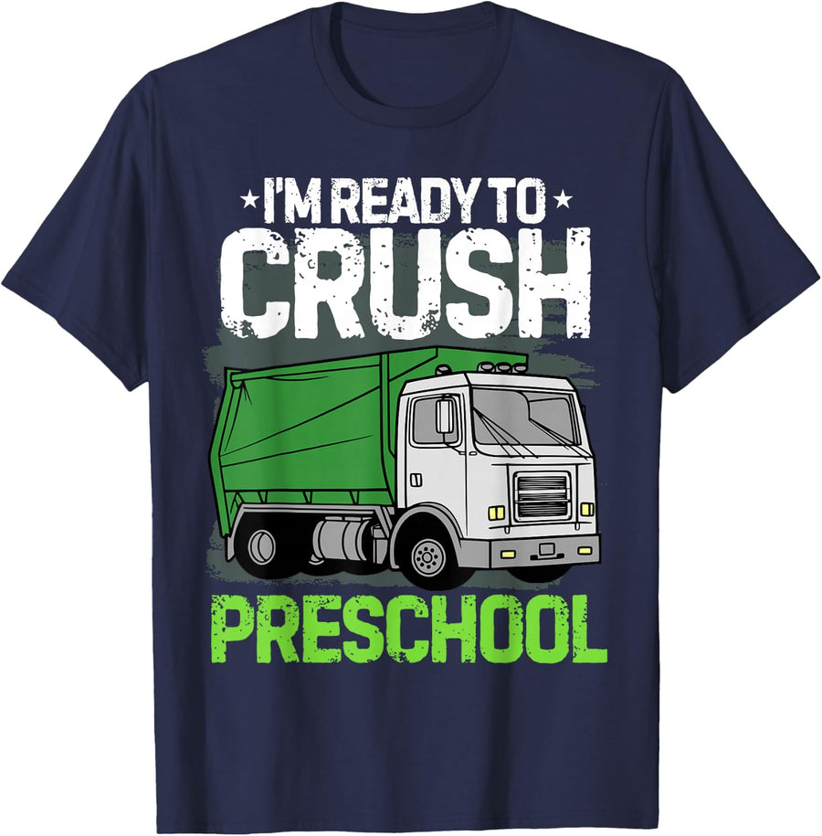 Back To School First Day Of Preschool Garbage Truck Boys T-Shirt - Navy Blue