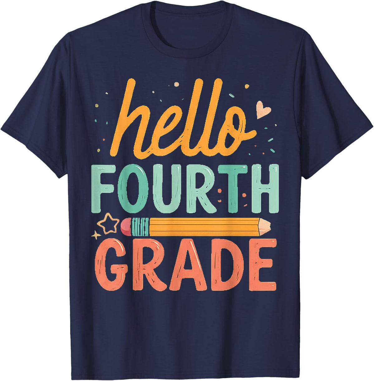 Preppy Hello 4th Grade Teacher Coquette Bow Back To School T-Shirt - Navy Blue