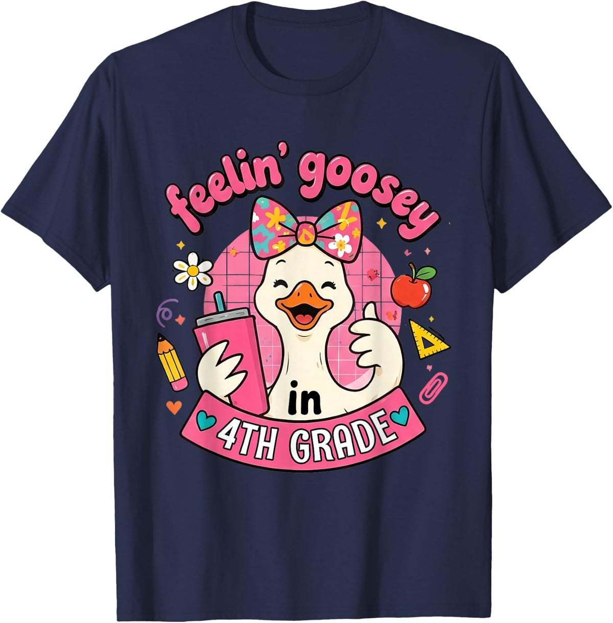 Feeling Goosey in 4th Grade Silly Goose Funny Back to School T-Shirt - Navy Blue