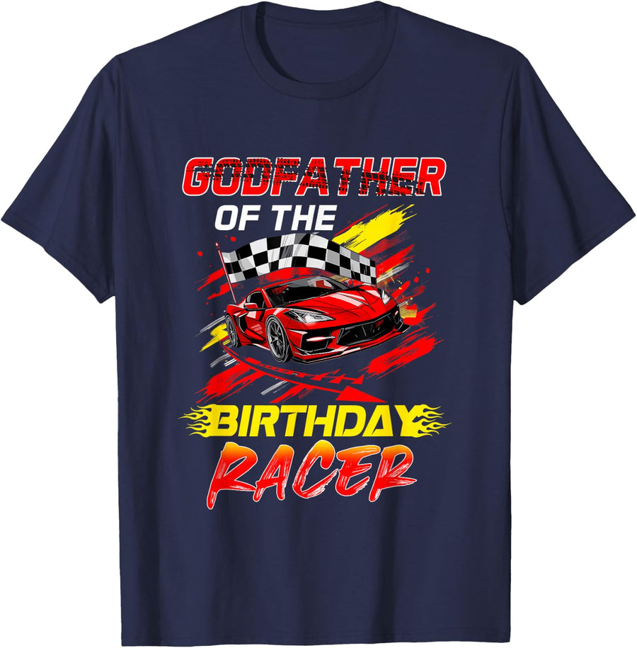 Godfather Of The Birthday Racer Race Car Party Family T-Shirt - Navy Blue