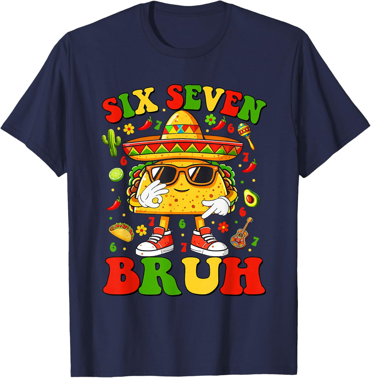 6 7 Taco Cinco de Mayo Food Mexican Fiesta Boys Girls Kids T-Shirt - Navy Blue