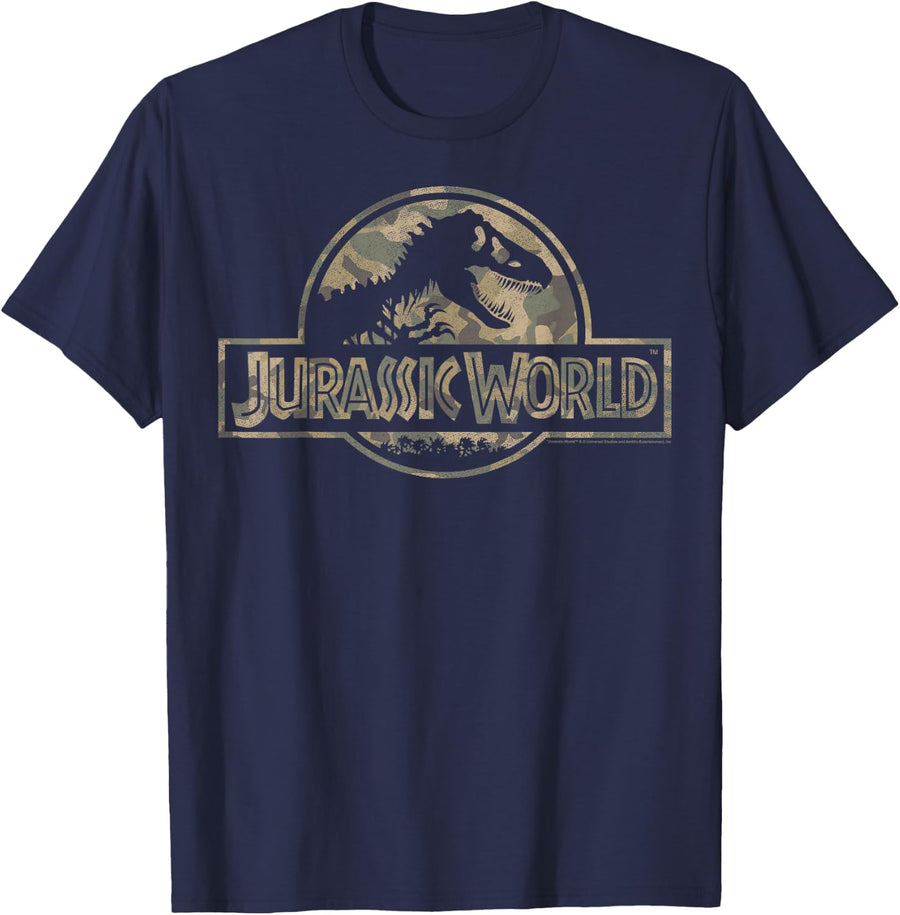 Jurassic World Camo T-Rex Fossil Logo T-Shirt Small - Navy Blue