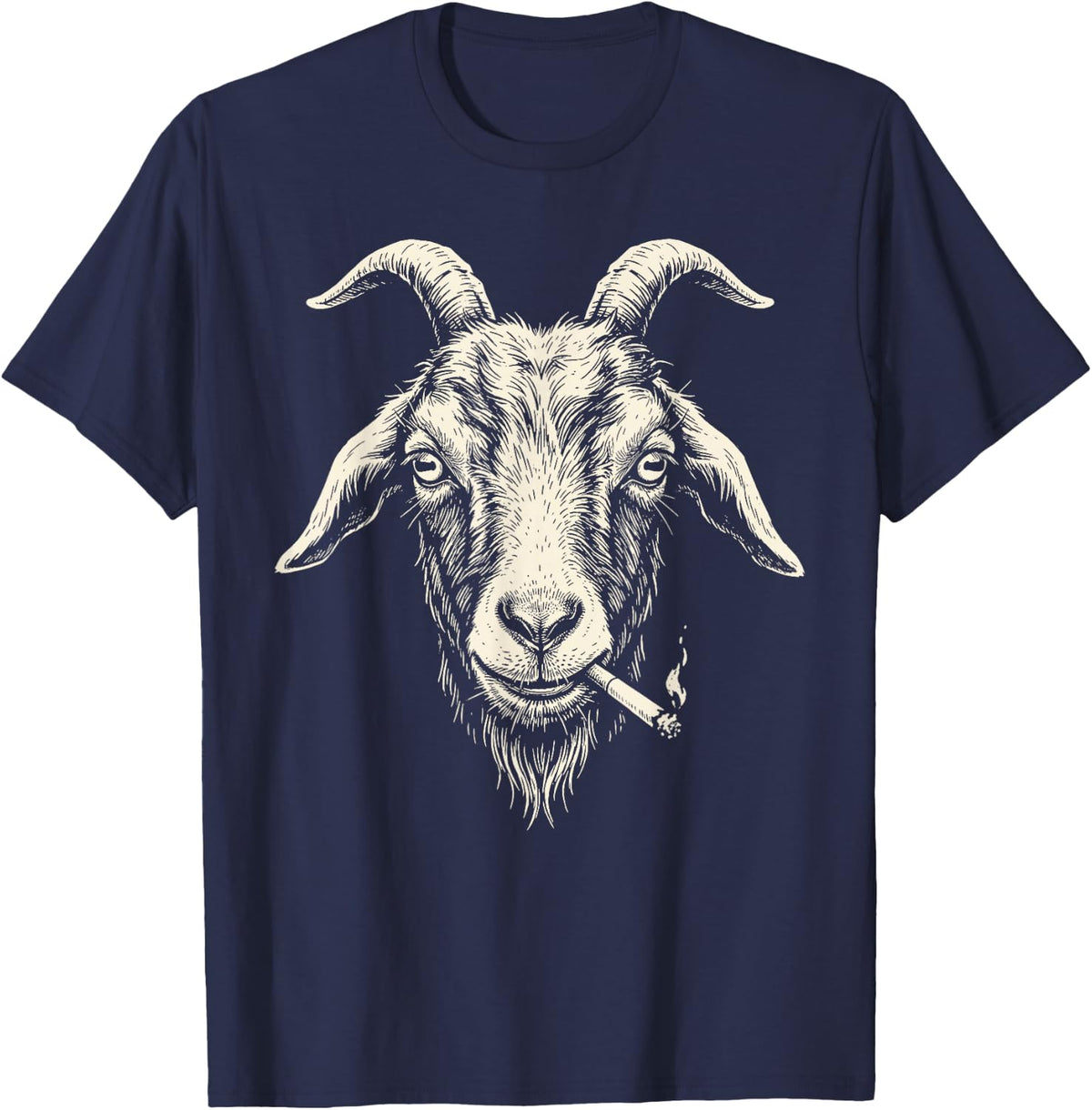 Funny Goat Smoking Cigarette Cool Smoking Goat Meme Zodiac T-Shirt - Navy Blue