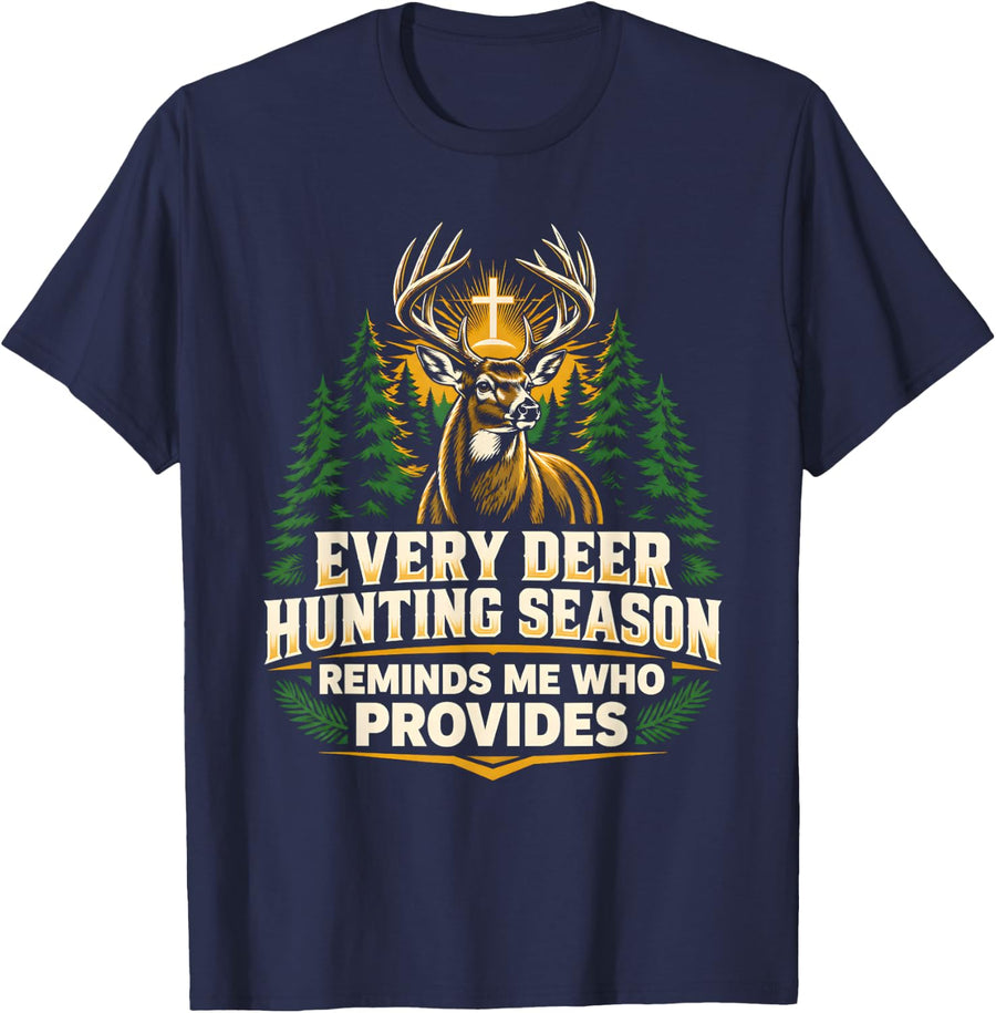 Christ Jesus God Bible Believer Faith Christian Deer Hunter T-Shirt - Navy Blue