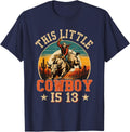 13 Years Old Bull Riding Lover 13th Birthday Cowboy Theme T-Shirt - Navy Blue