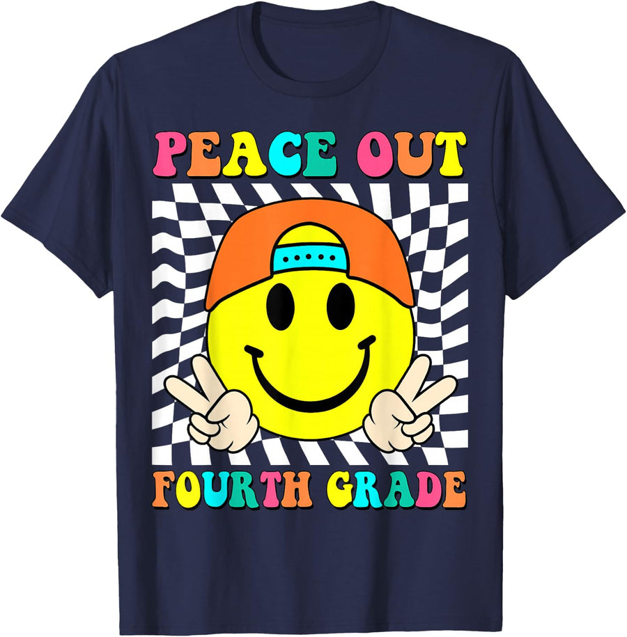 Last Day of School Peace Out 4th Grade Shirt Boys Kids Elementary Graduation Tee T-Shirt - Navy Blue