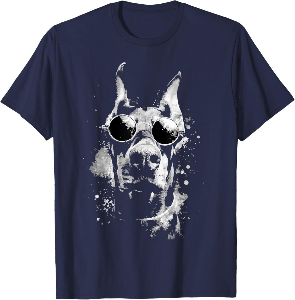 Grunge Style Hipster Doberman Pinscher Dog with Sunglasses T-Shirt - Navy Blue