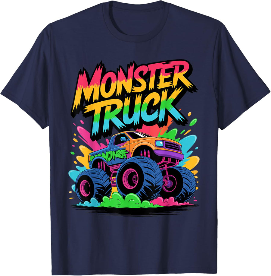 Cool Monster Truck Art for Men Women Kids Monster Truck T-Shirt - Navy Blue
